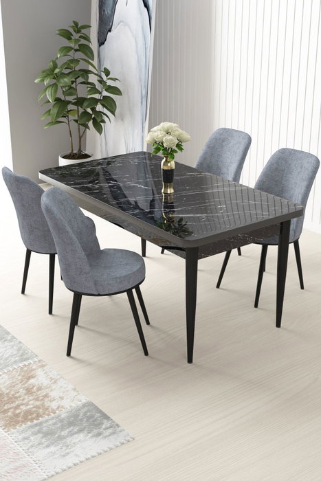 Hanah Home Juego de mesa y sillas de comedor de 5 piezas - Mármol negro y gris Hanah Home Juego de mesa y sillas de comedor de 5 piezas - Mármol negro y gris